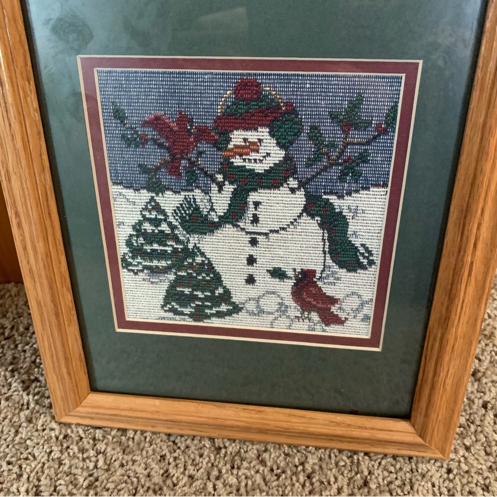Gwen Mamula Expressions in Art Framed Snowman Tapestry Fabric